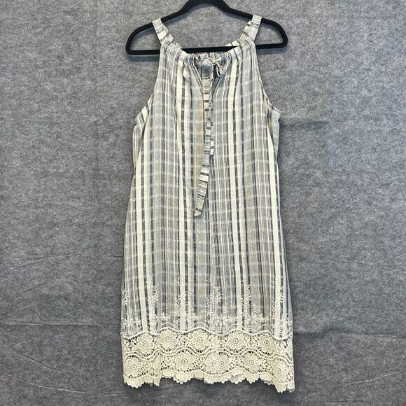 NWT HOPE AND HARLOW Shift Dress Women's Size 10 Pale Blue Cream Striped Halter - Picture 10 of 15